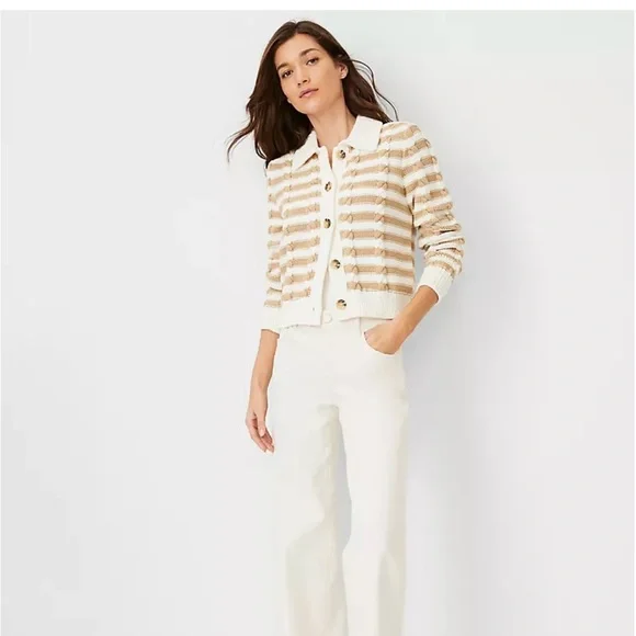 Ann Taylor Striped Cable Sweater - size L & NWT - Picture 3 of 9